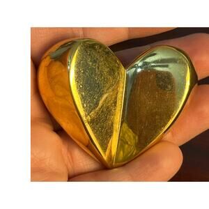 VTG Oversized Gold Tone Heart Brooch Pin Glam Bling
